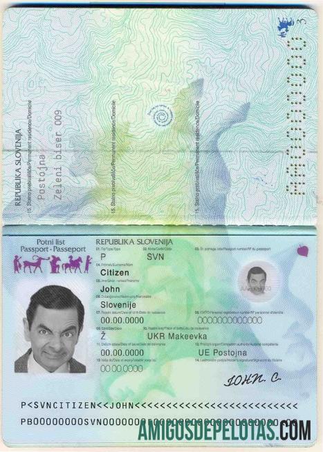 Passaporte da Eslovênia exemplo real